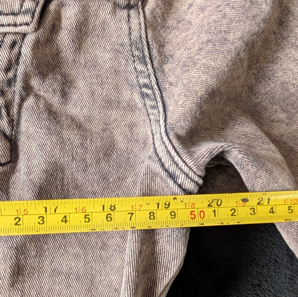 Distressed Brown Cropped Denim Jacket Raw Hem Grunge Indie Street Sz L Acid Wash - Picture 9 of 11